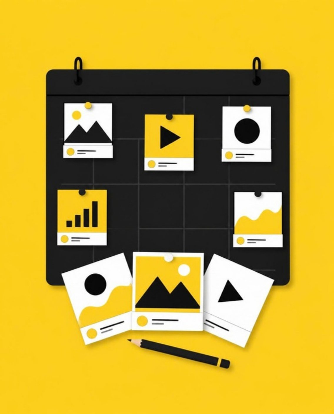 Ilustración de un calendario de contenidos con publicaciones para redes sociales